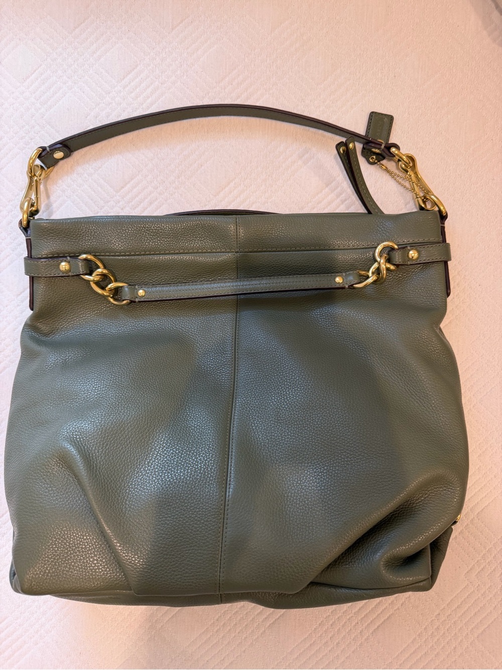 Coach Olive Green Leather Shoulder Bag with Gold Hardware